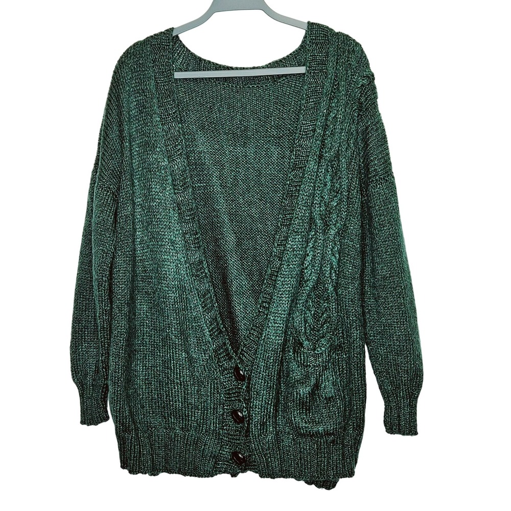 Handmade Green Fisherman Chunky Cable Knit Wool MohairCoastal Cardigan Sweater‎